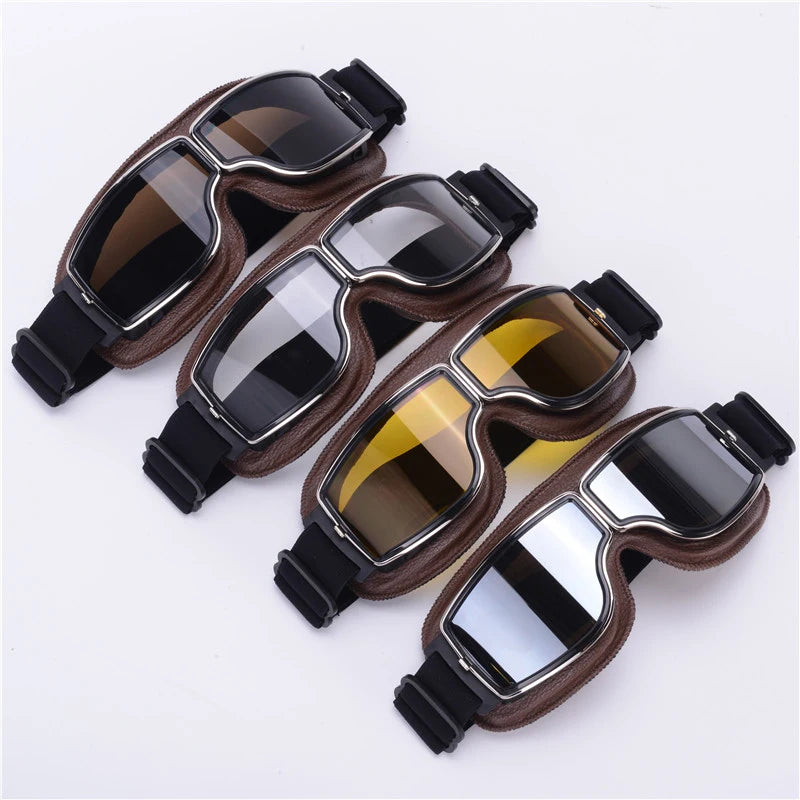 Bicycle Motorcycle Glasses Windproof Motorcycle Helmet Glasses Sunglasses Retro Universal Leather Retro Motorcycle Accessories