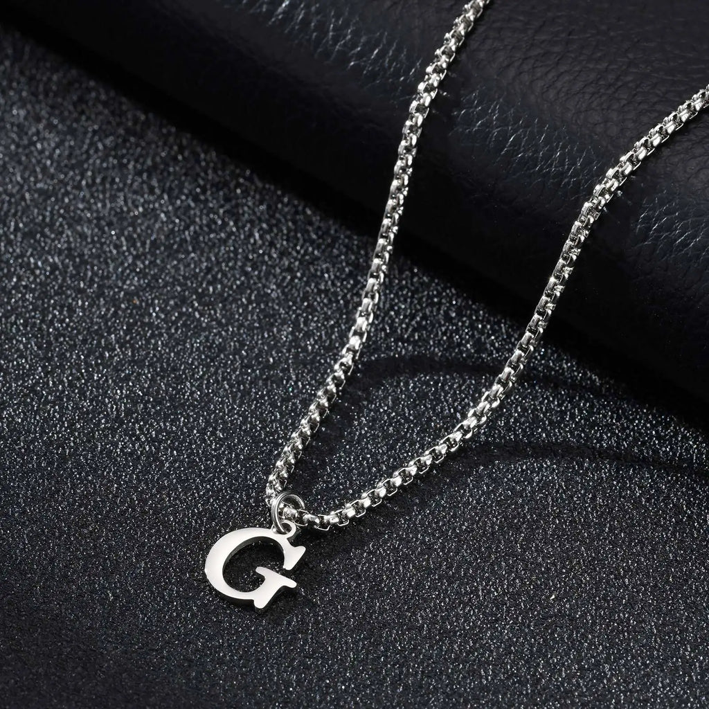 Vnox Simple A-Z Letter Necklace for Men, Waterproof Stainless Steel 26 Letters Pendant Necklace，Men’s Minimal Initial Necklace