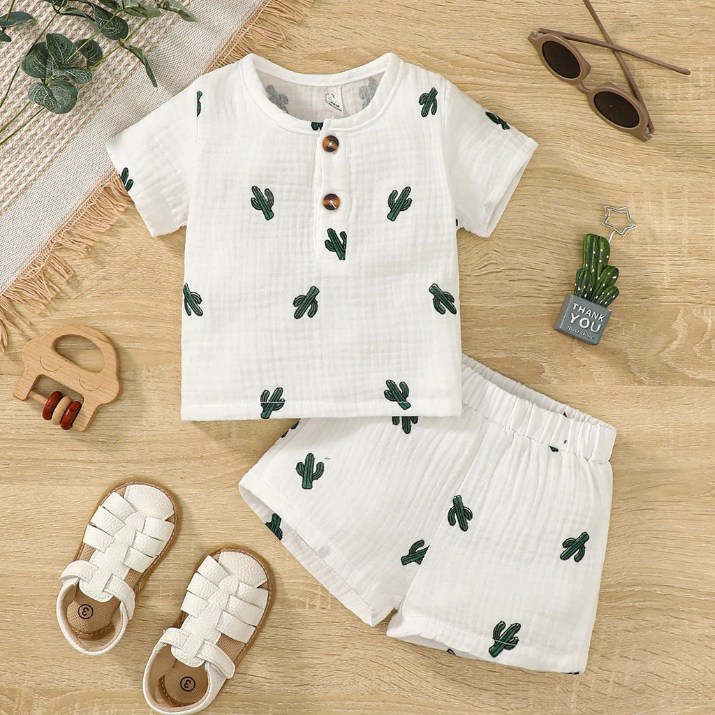2PCS Infant Baby Boy Clothes Set Toddler Boy Short Sleeves Print T-shirt +Shorts Kids Boy Summer Casual Outfit for 0-3 Years