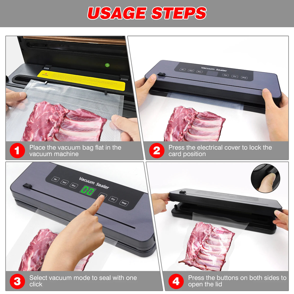 Vacuum Sealer Machine with 10 Sealer Bags and Built-in Cutter, 5 Modes One-touch Sealing for Sous Vide Cooking Dry & Moist Foods