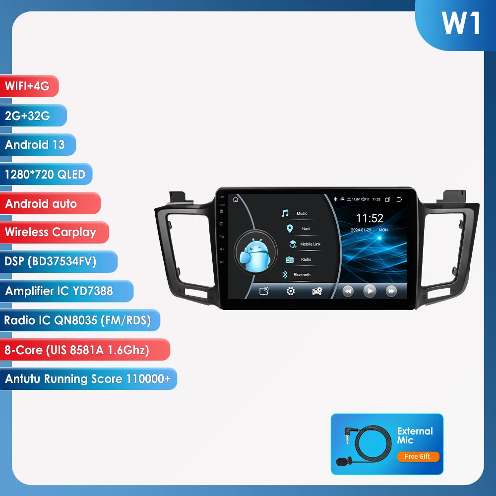 Android 12 Autoradio 7862 Dsp Carplay For Toyota RAV4 RAV 4 2013-2017 Multimedia Video player GPS Navi Stereo 2din QLED screen