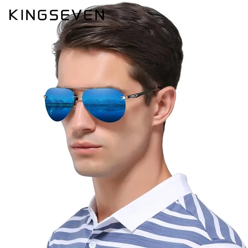 KINGSEVEN Aluminum Magnesium Polarized Rimless Lens Sunglasses For Men High Definition Retro Women Eyewear