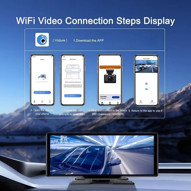 10.26-inch 4K Wireless In-car CarPlay Display, Compatible with CarPlay And Android Auto, Equipped with A Dashcam, A 1080P Backup Camera, And A 512G TF Card. All Models Support Voice Control And Device Operation.