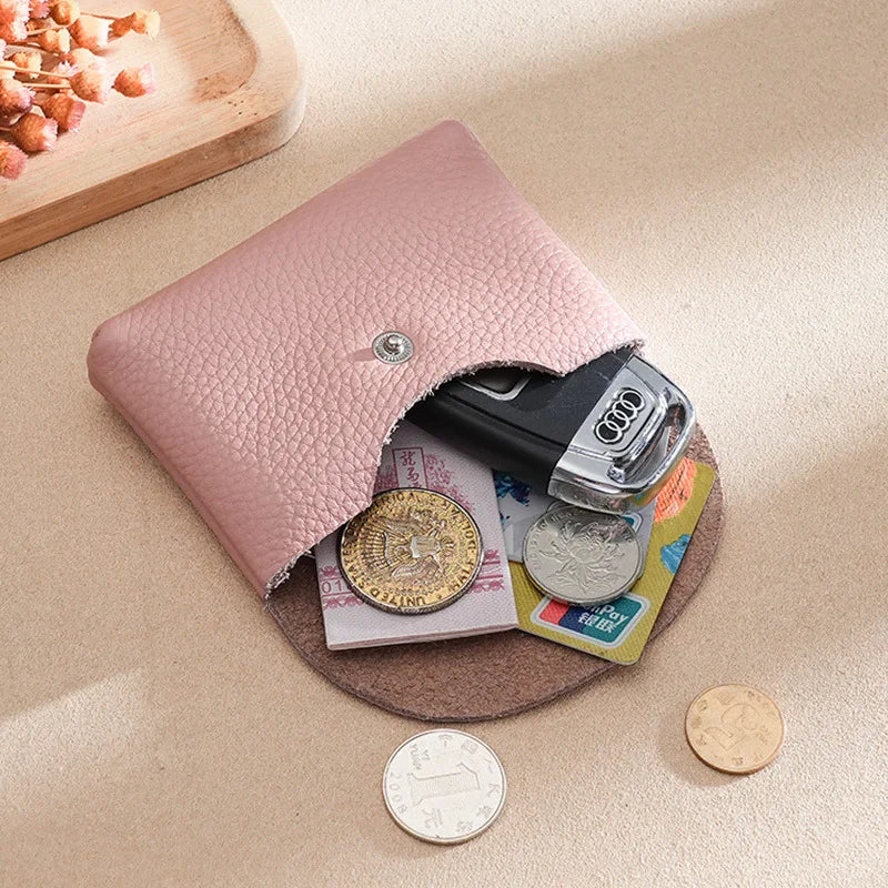 Custom Initials Fashion Women Genuine Leather Short Double Wallet Cute Small Coin Purse Mini Credit Card Holder Key Storage Bag