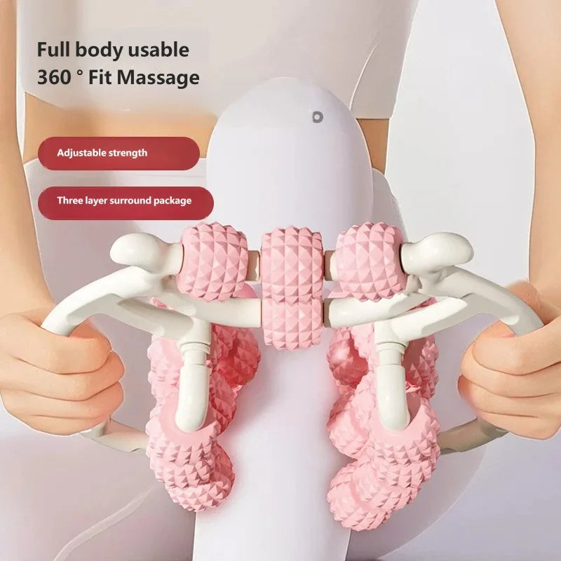 360° Rotatable Muscle Roller With 20 Rolling Wheels Circular Leg Clamp Massage Tool Portable Body Relax Gear for Neck Arm Leg