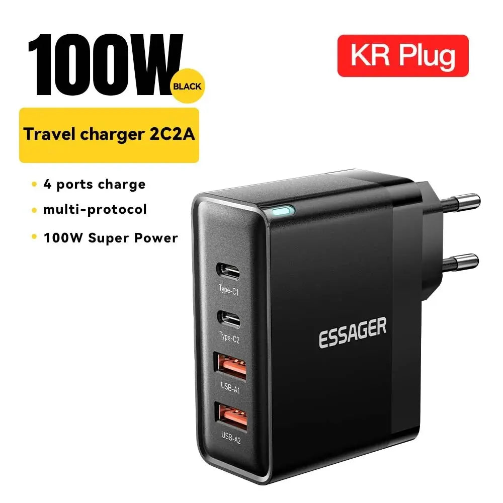 Essager 100W GaN USB Type C Caricabatterie PD QC Quick Charge 4.0 3.0 Type C Ricarica Rapida Per iPhone 14 13 12 Xiaomi Macbook