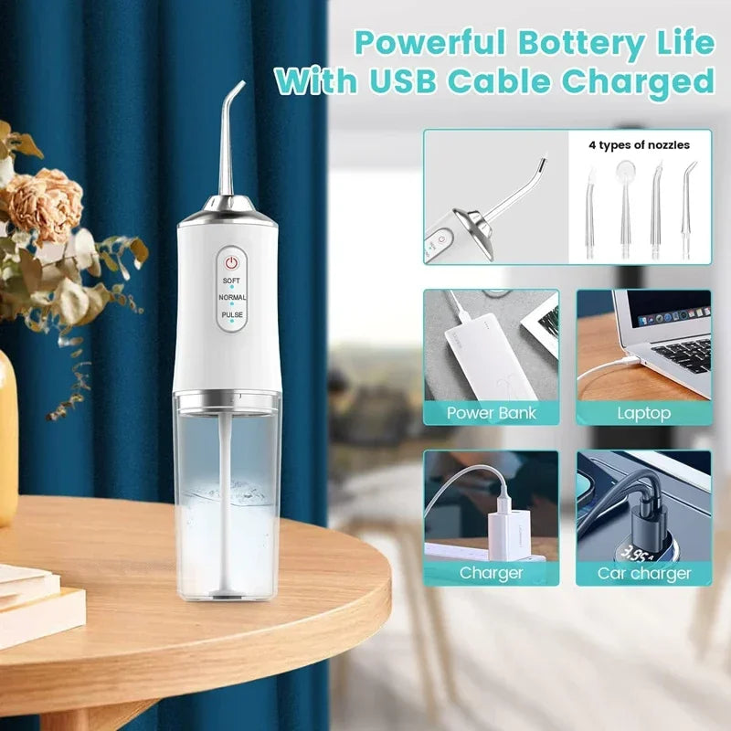 Professional Portable Cordless Water Flosserfor Teeth, Rechargeable Oral Irrigator with 3 Modes & Water Drill, IPX7 Waterproof