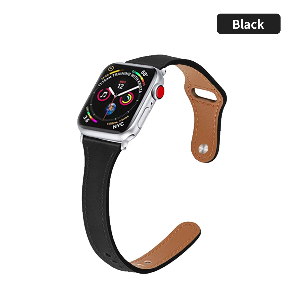 Slim Leather Strap for Apple Watch Band Ultra 49mm 8 41mm 45mm 7 SE 654321 44mm Women Bracelet Loop for iwatch series 42mm 40mm