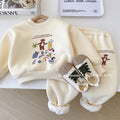 Winter Plush Warm Children's Sets Cute Bear Girls' Boys Thick Cartoon Printed Plush Sweater Pant 2 Pcs Casual Baby Cothes