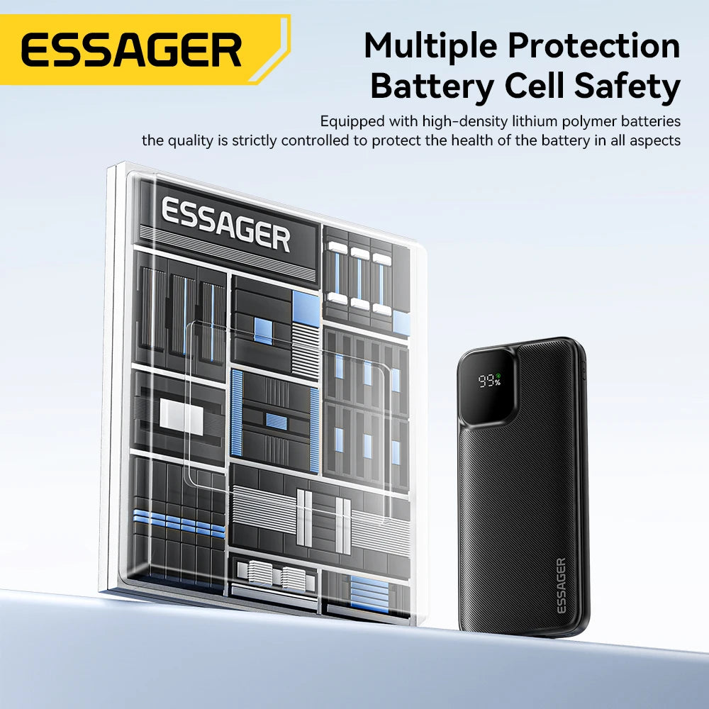 Essager Portable Power Bank 20000mAh with Two Built-in Cables External Battery PD 22.5W Fast Charging For iPhone 18 17 16 Xiaomi