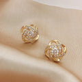 Light Luxury Zircon Stud Earrings Simple Cross Hollow Geometric Earrings Wedding Party Exquisite Ear Jewellery Women Gifts K-