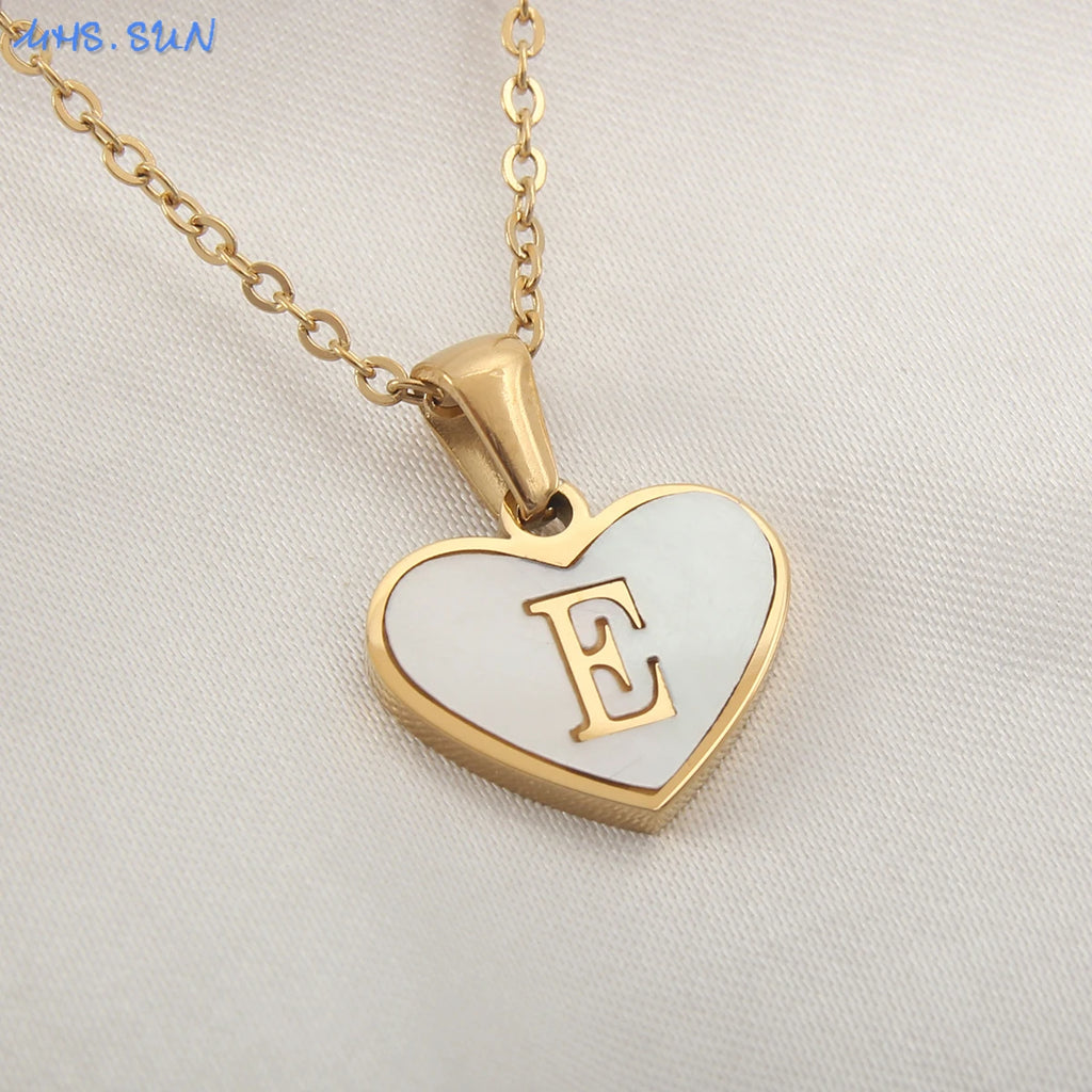MHS.SUN Stainless Steel Heart Initial Necklace for Women Girls Gold Plated A-Z 26 Letter Pendant Choker Jewelry Birthday Gifts