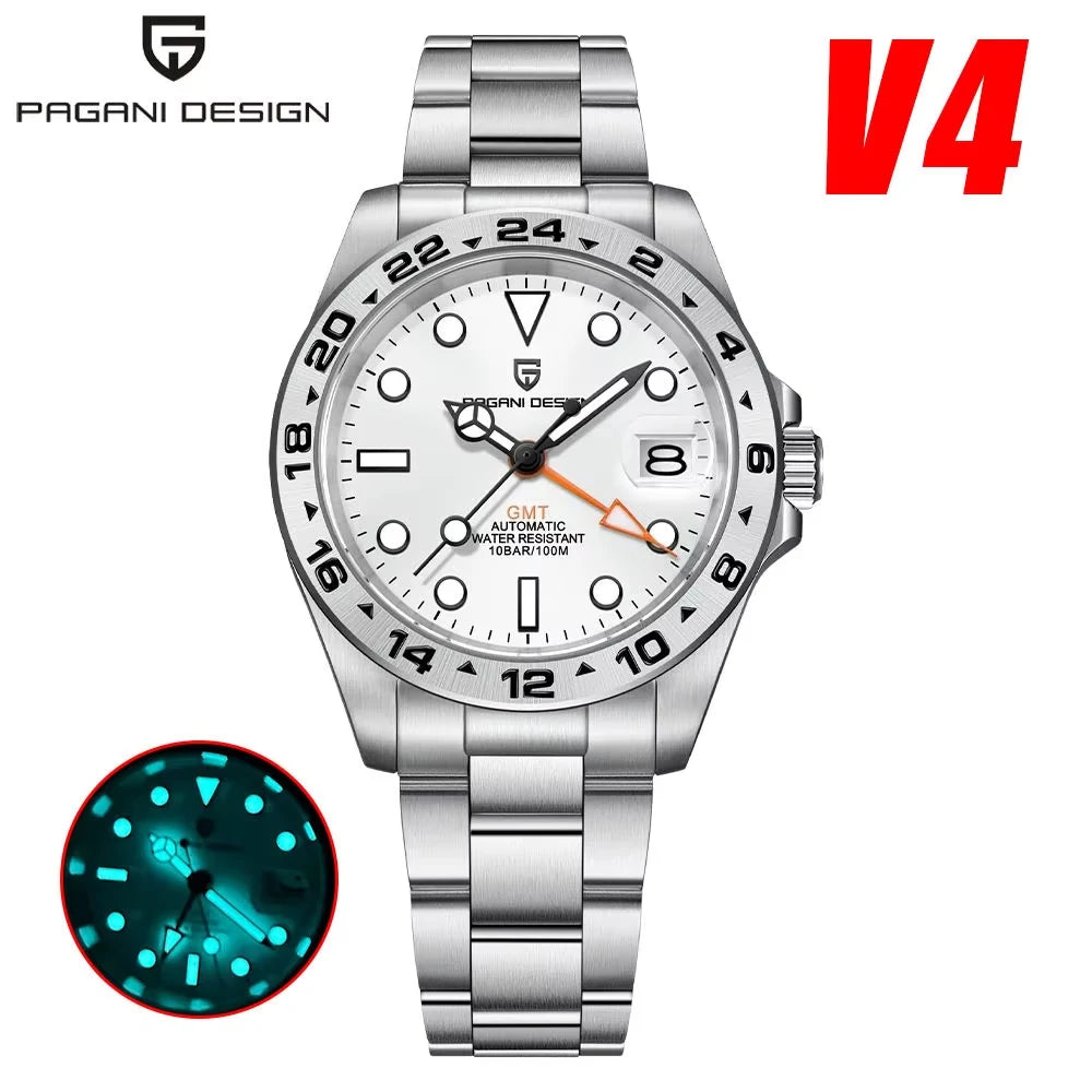 PAGANI DESIGN PD1762 Men’s Automatic Mechanical GMT Watch DG5833 Sapphire Crystal 10Bar Waterproof Stainless Steel Dual Time