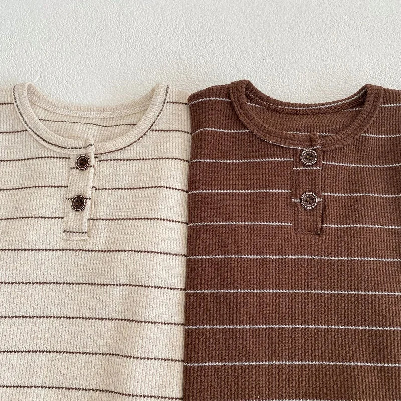 Children's Clothing 0-3 Year Old Summer New Striped Pure Cotton Boy T-Shirt Shorts Set Beach Vacation Girl Short Sleeved Set