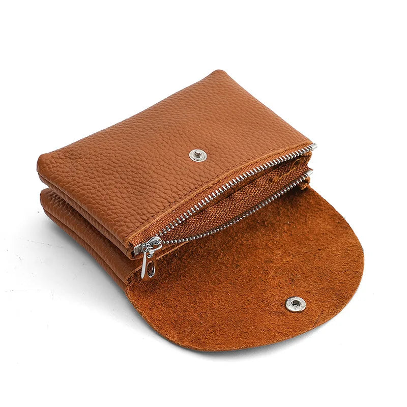 Custom Letters Fashion Women Short Wallet Genuine Leather Double Wallet Small Coin Purse Mini Credit Card Holder Key Storage Bag