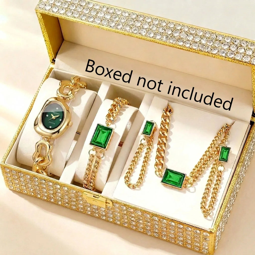 5PCS Elegant Chain Bracelet Women Watch Rhinestone Jewelry Set Fashion Irregular Quartz Wristwatch Reloj Mujer (Without Box）
