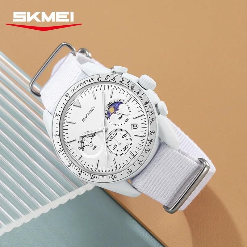 SKMEI 9392 Quartz Chronograph Watches Men Women Date 30M Waterproof Sport Wristwatch Fashion Nylon Strap Watch Gifts Reloj Mujer