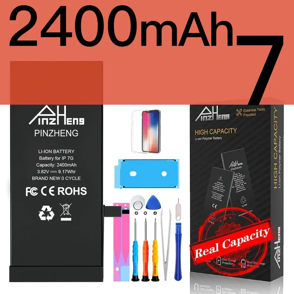 PINZHENG Real High Capacity Battery For iPhone 8 SE2020 6 6S 7 8Plus X Xs Max Xr Phone Replacement Batteries Warranty One Year