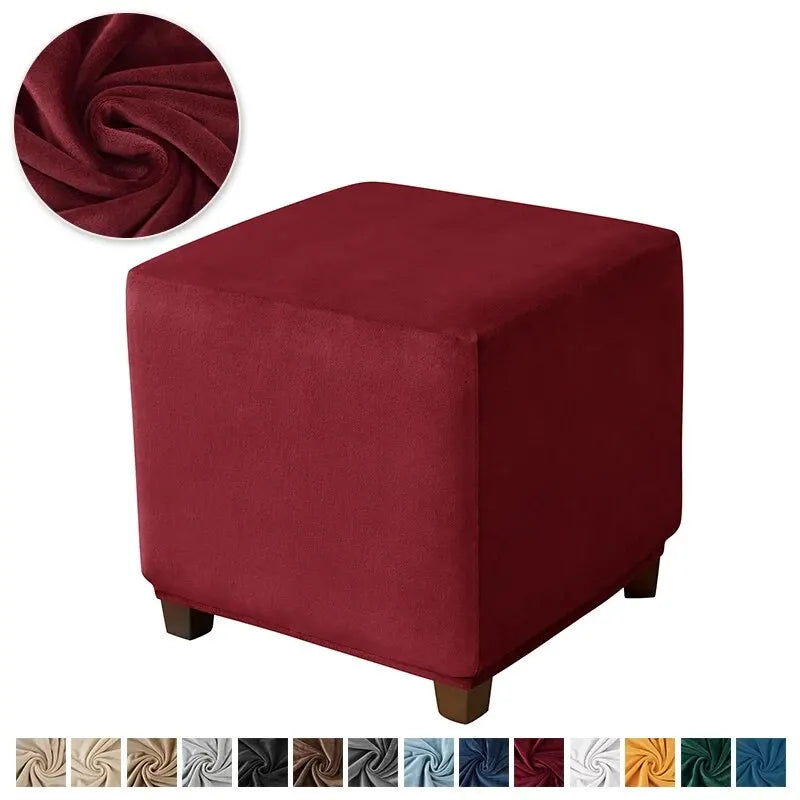 Velvet Square Ottoman Cover Soft Elastic Footrest Slipcovers for Living Room House Pouf Stool Covers Furniture Protector Case