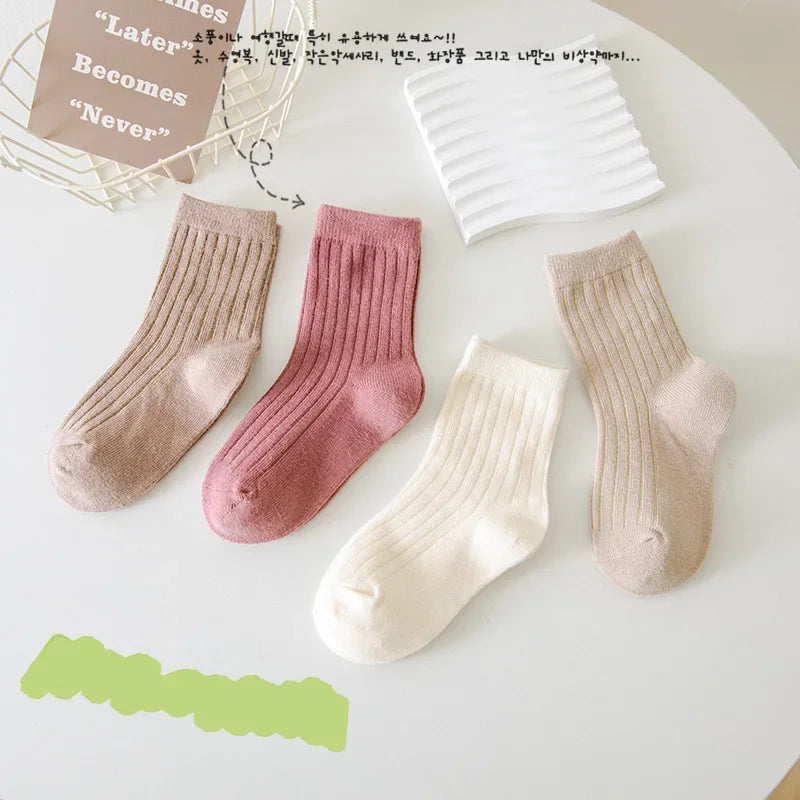 High Quality Autumn Winter New Kids Socks Solid Color Morandi Color Drawer Strip Baby Socks Versatile Boy Girls Cute Socks