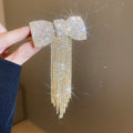 Rhinestone Bow Fringe Hairpin for Women Fashion Temperament Hair Clip Korean Light Luxury Hair Accessories Gold Silver Color