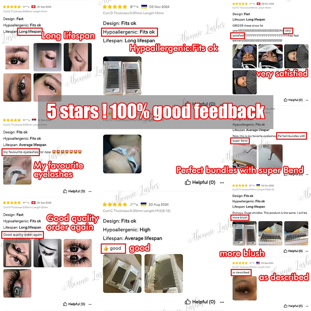Abonnie 0.03-0.10mm Matte Dark Black Easy Fan Lashes Volume Extension Mega Eyelashes Blooming Fans Eyelash Extension Cilios