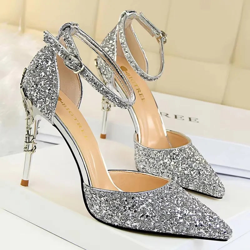 BIGTREE Shoes Heels 2026 New Woman Pumps Sequins High Heels Women Shoes Fashion Ladies Shoes Gold Sliver Stiletto Heels Sandals
