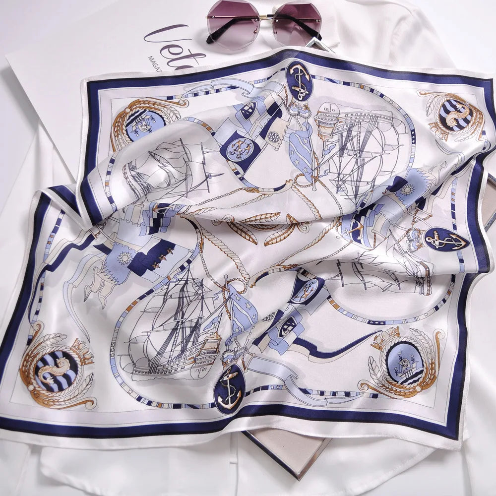Luxury Apricot Print 70*70cm Silk Square Scarf Women Soft Satin Hairband Neckerchief Tie Female Headband Foulard Bag Ribbon Gift