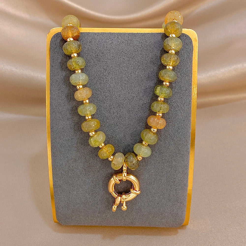 Delicate Colorful Natural Stone Beaded Necklace for Women DIY Buckle Choker Necklaces Party Jewelry Gifts