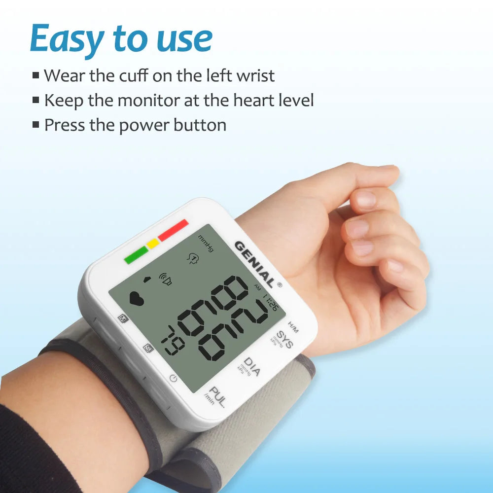 Blood Pressure Cuff Wrist, Universal Bp Cuff(5.3-8.4in) Large LCD Display 2 Users Total 240 Memories, 2 AAA Batteries & Carrying