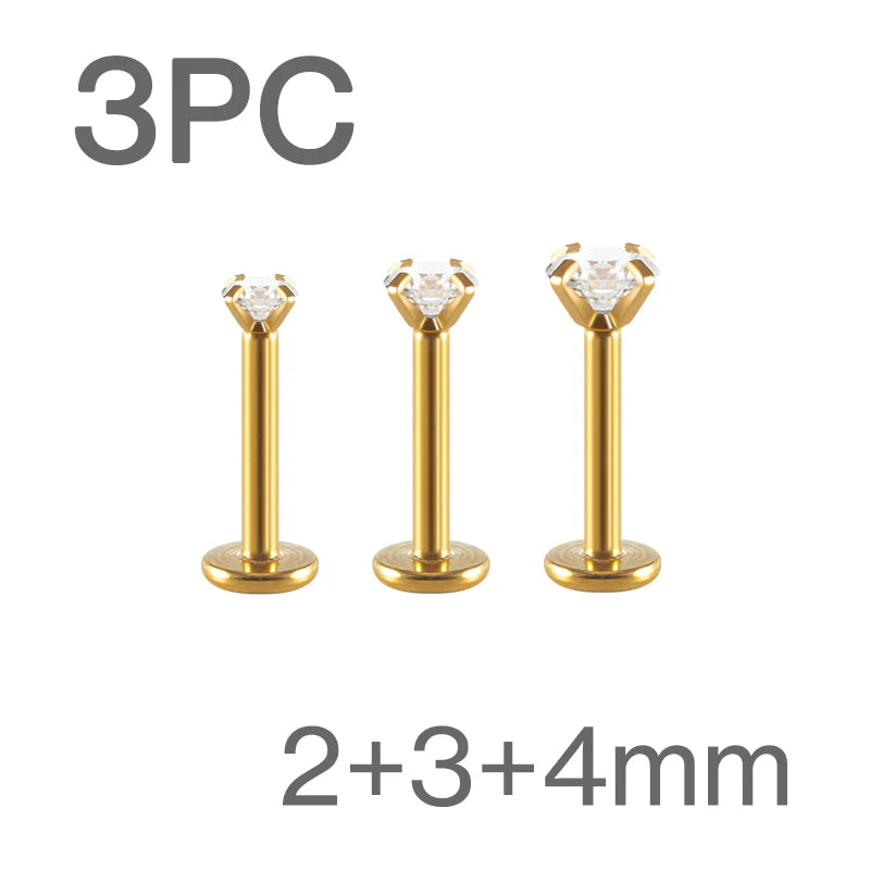 Surgical Steel CZ Flat Back Labret Stud 16G 6mm 8mm Internally Threaded for Cartilage Helix Tragus Lip Hypoallergenic Piercing