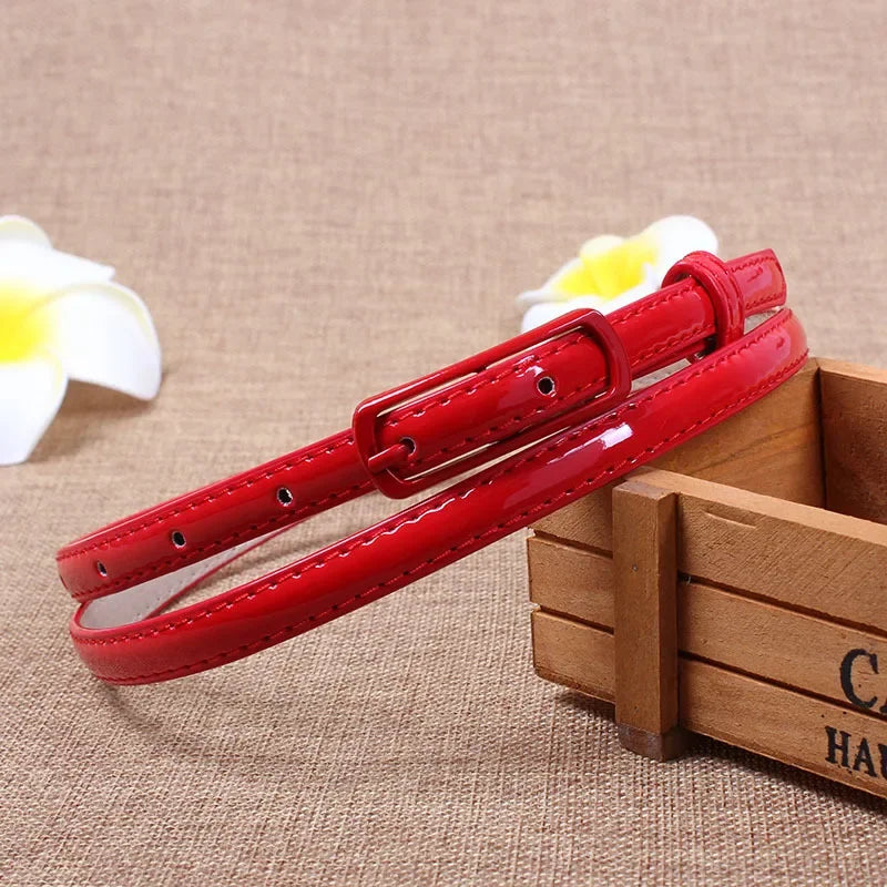 Thin Waistband Women Belt for Dress Sweater Jean Fashion Candy Colors Simplicity Solid Color PU Patent Leather Female Belt