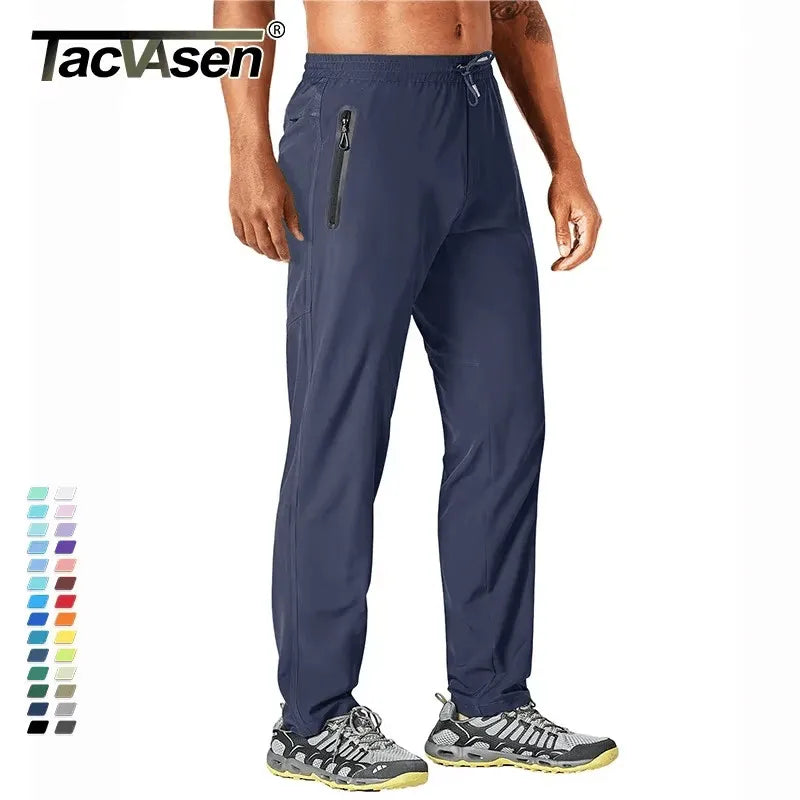 TACVASEN Outdoor Pants Men Quick Dry Straight Running Hiking Pants Elastic Lightweight Yoga Fitness Exercise Sweatpants Joggers