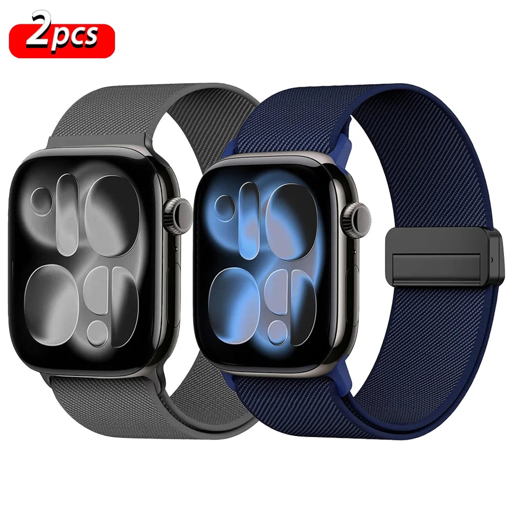 Magnetic Loop For Apple Watch Band 40mm 44mm 45mm 49mm 41mm 38mm Nylon sport bracelet iwatch ultra 3 2 Series 11 10 9 8 se strap