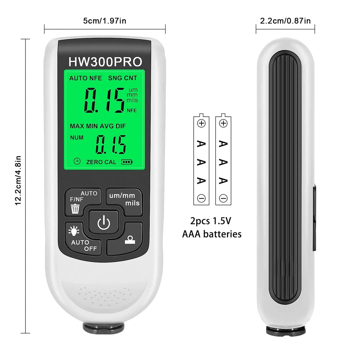 HW-300PRO Digital Coating Car Paint Film Thickness Gauge 0-2000UM Auto Measuring Tool