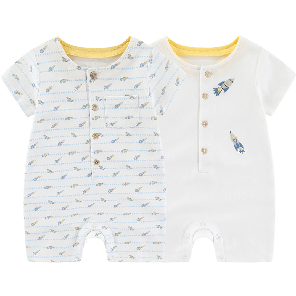 Cotton New Born Baby Boy Clothes 2 Pieces Short Sleeves Baby Girl Clothes 0-24M Waffle Print Infant Rompers Cartoon Bebes