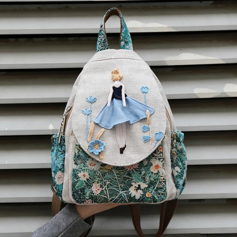 Luxury 3D Pumpkin Pattern Women Travel Backpack High Quality Linen Female Backpack Fashion Prettry Style Girls Daypack Backpack
