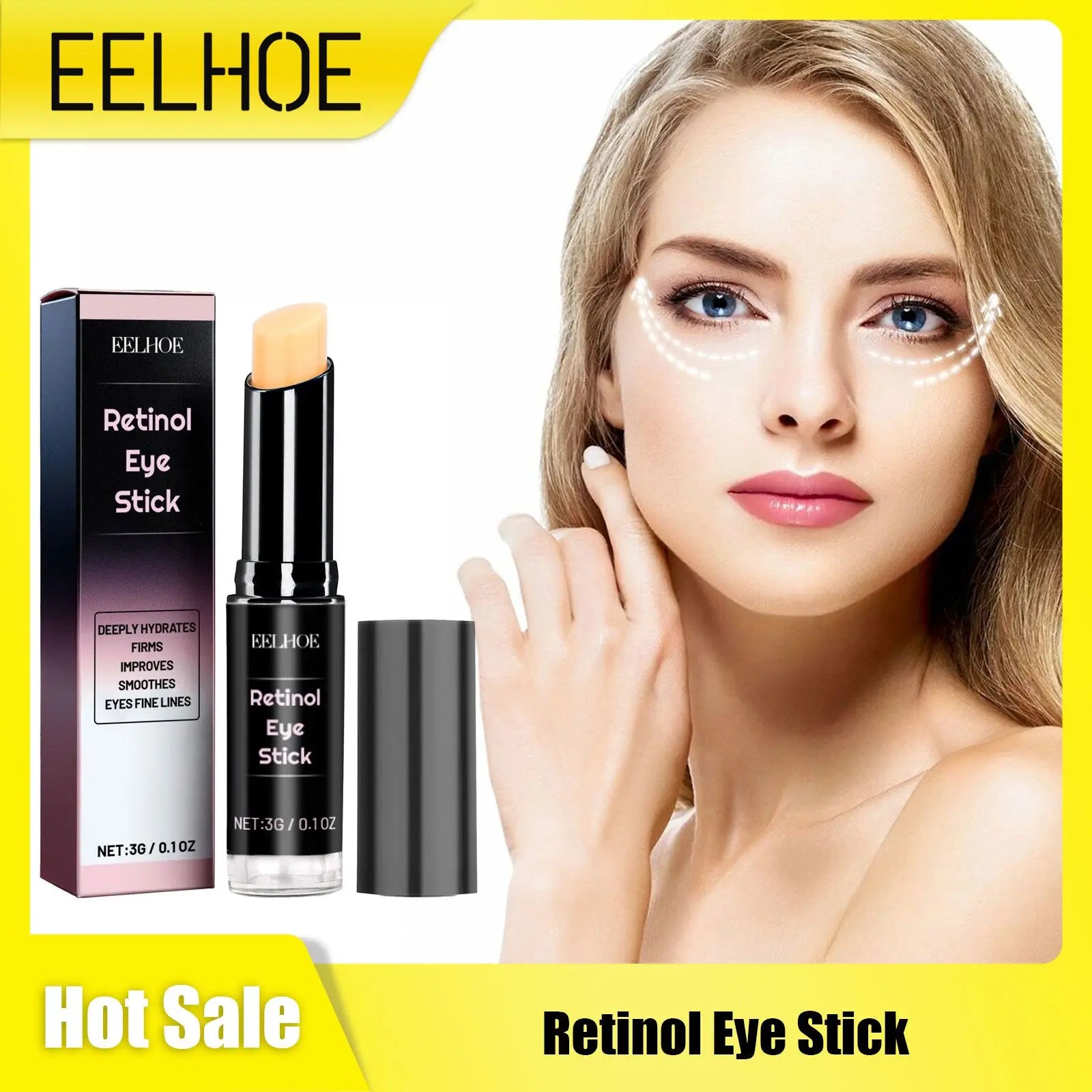 Retinol Eye Stick for Lifting Firming Dark Circles Remover Fade Fines L-ine Eye Bags Treatment Improve Puffiness Eye Balm Stick