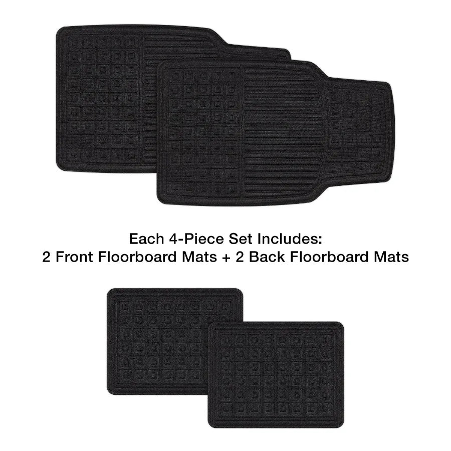 Duratex Solid Black Blocks Universal Fit Woven Car Floor Mats 4 Pack