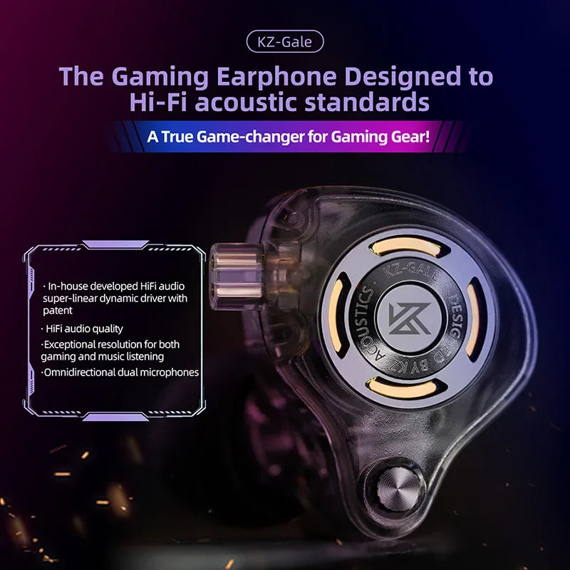 KZ Gale Earphone Gaming and Music Headset Dynamic Driver Detachable Design Enhances , Bass Performance for A More