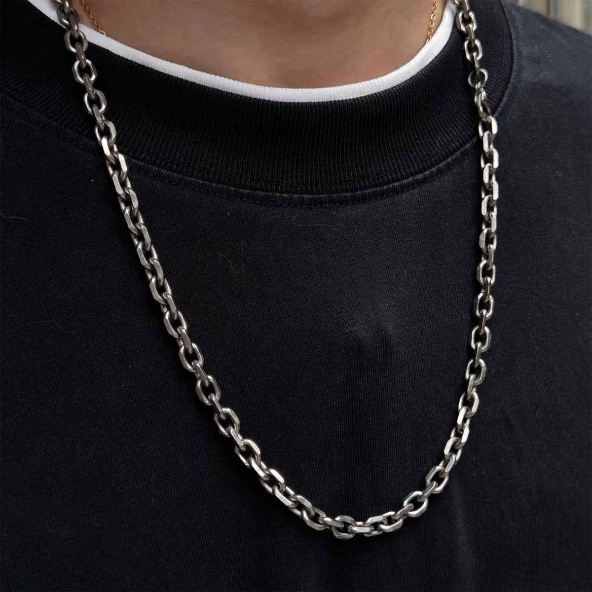 TA1 /Grade 1 Titanium 7mm Unisex O Shaped Chain Necklace Surface Cut Angle Chain Necklaces for Men & Women Gifts