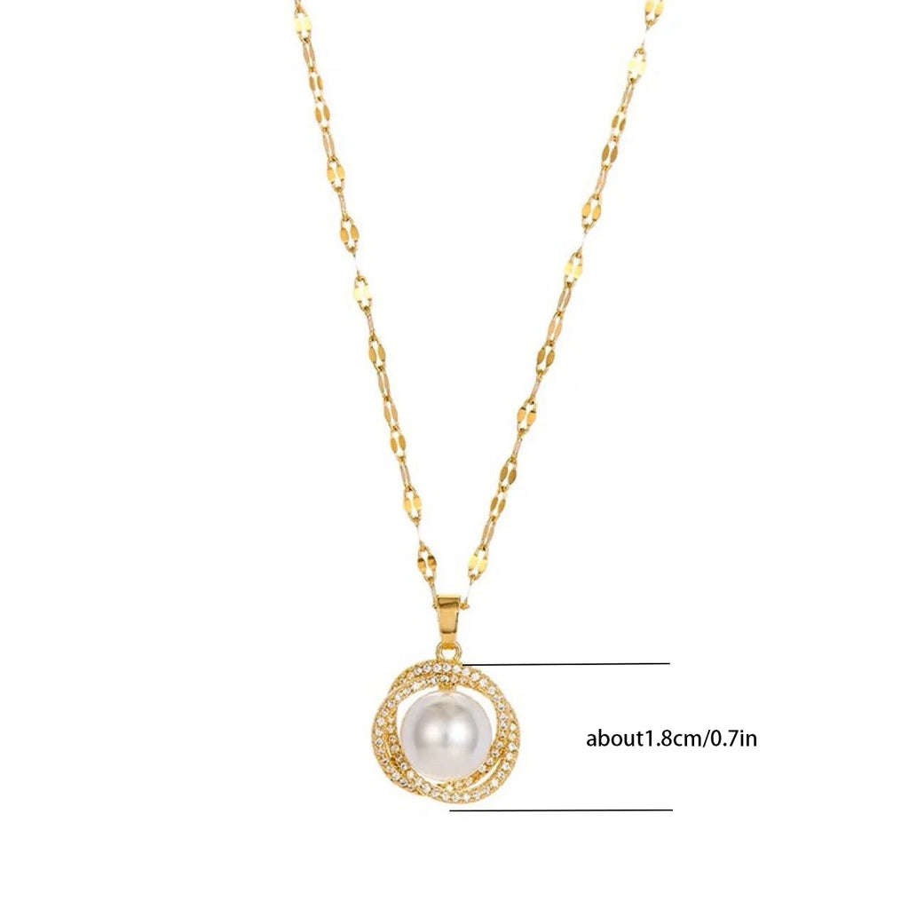 New Fashion Luxury 18K Gold Plated Imitation Pearl Pendant Necklaces For Women Trendy Retro Style Stainless Steel Clavicle Chain