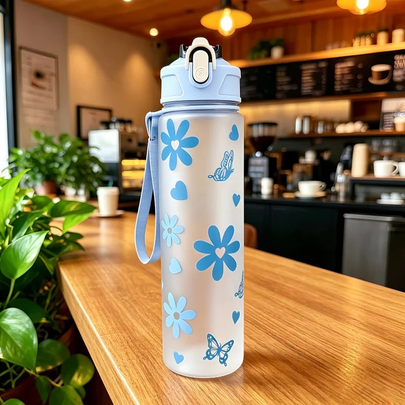 800ml/27oz Large Capacity Sports Water Bottle Leak Proof Plastic Drinking Cup With Time Scale Suitable For Travel Fitness Sports