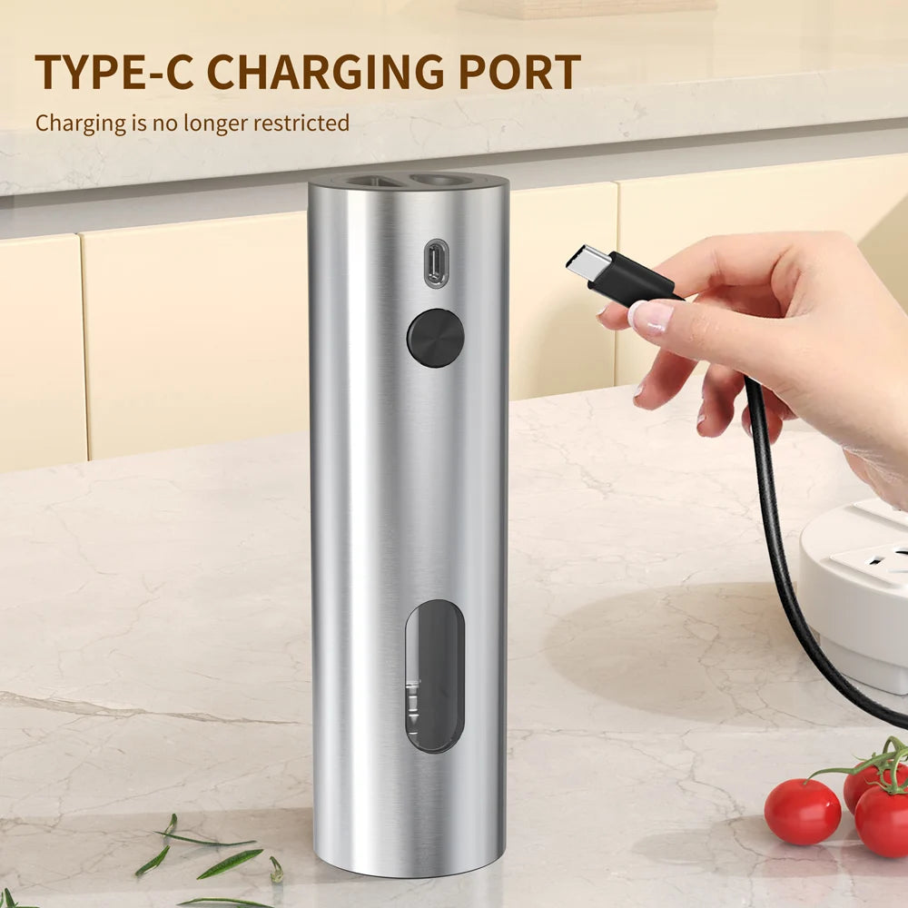 USB Rechargeable Salt and Pepper Grinder Set Stainless Steel Electric Pepper Grinder With 110ml Container Automatic Pepper Mills