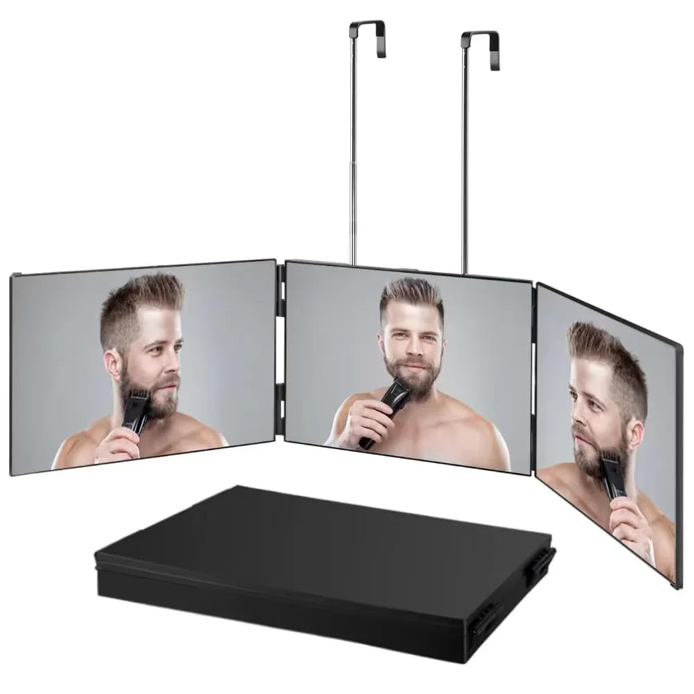 3 Way Compact Mirror for Self Hair Cutting Portable Trifold Cosmetic Mirror Makeup Vanity Mirror for Men and Women Folding Black