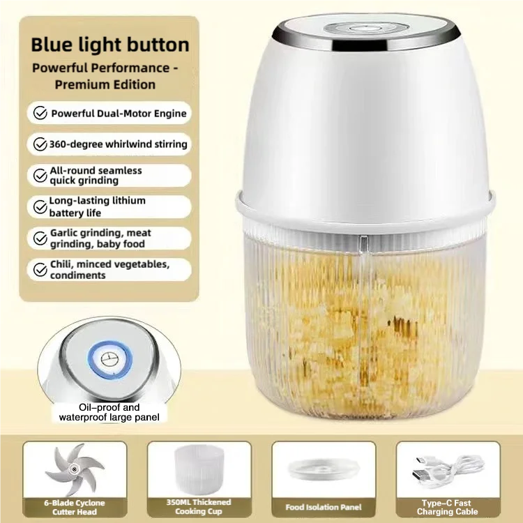 TINSOL 350ML Food Chopper Electric Meat Grinder Garlic Masher USB Multifunction Slicer Blender Kitchen Food Processor