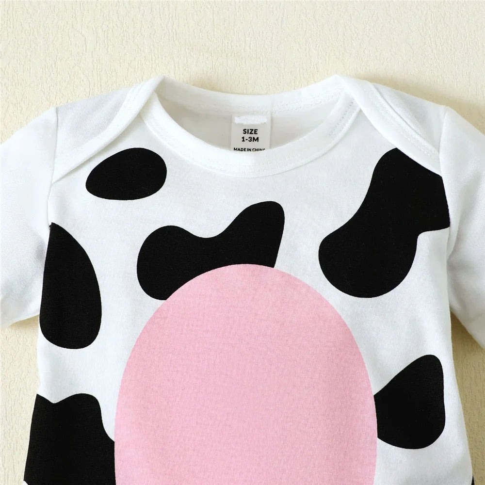 Newborn Baby Boy Cosplay Jumpsuit Cow Short Sleeved Bodysuit+Calf Hat Summer Lovely Romper for Infant Girl&Boy 0-9 Months