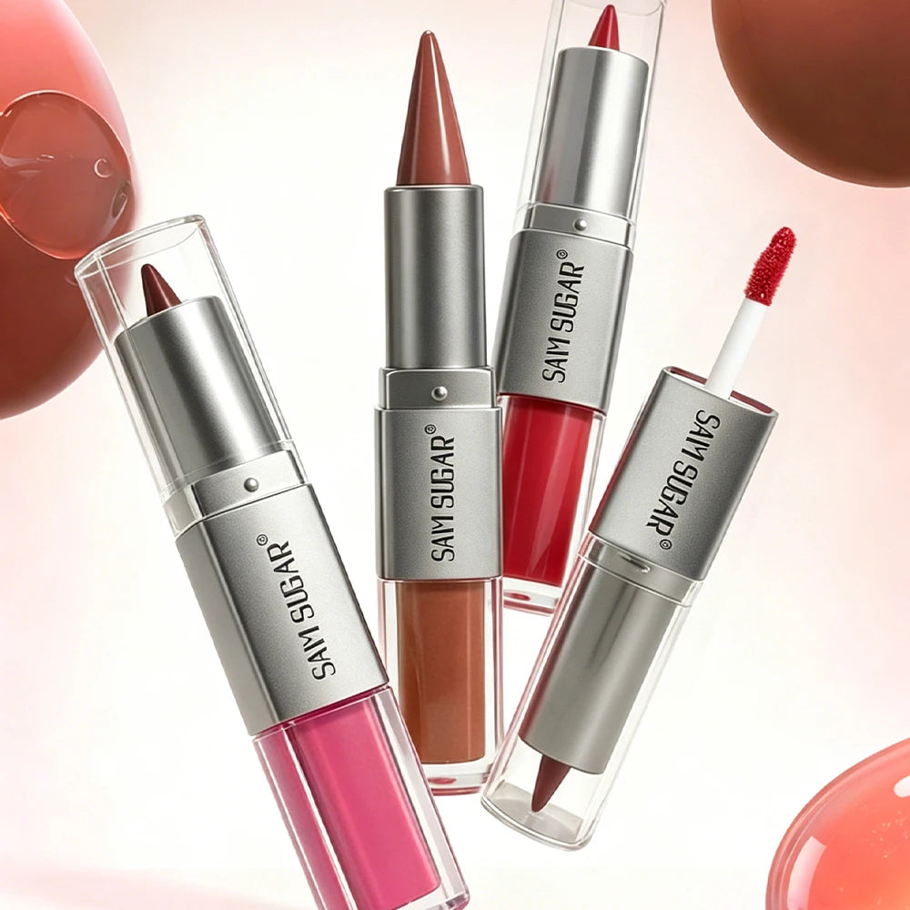 Double Head Lip Gloss Lipliner Two in One Moisturizing Texture Durable Gloss Easy to Apply Natural Lip Makeup