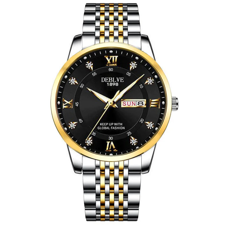 Men's Watch, Classic Fashion Ultra-Thin Luminous Double Calendar Steel Belt Quartz Watch