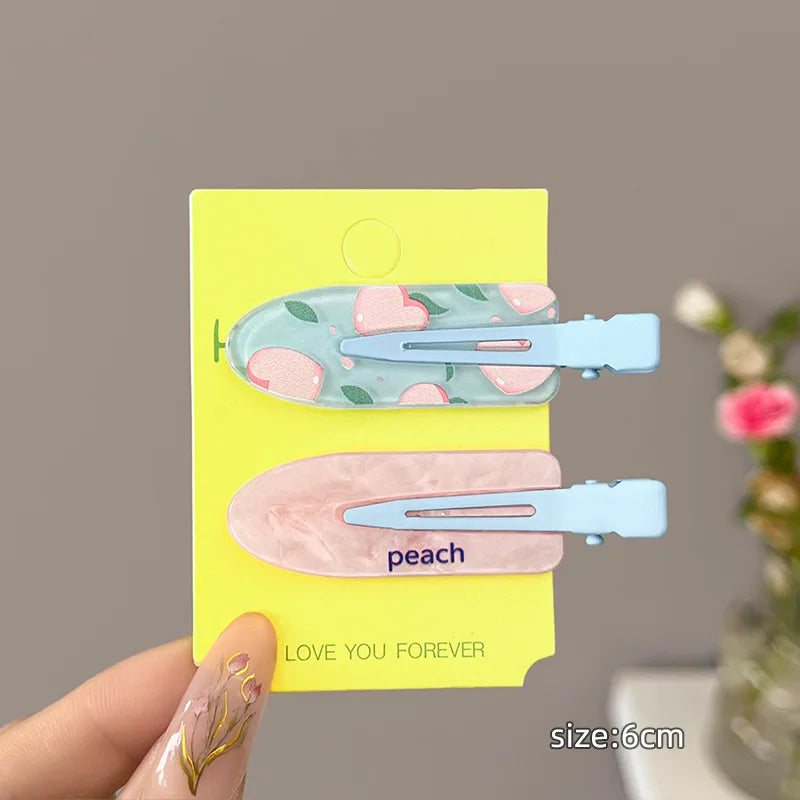 2 Pieces of Multi-Color Colorful Hair Clips with Side Bangs, Duckbill Clips for Flyaway Hair, Sweet Girl's Simple Hair Clips